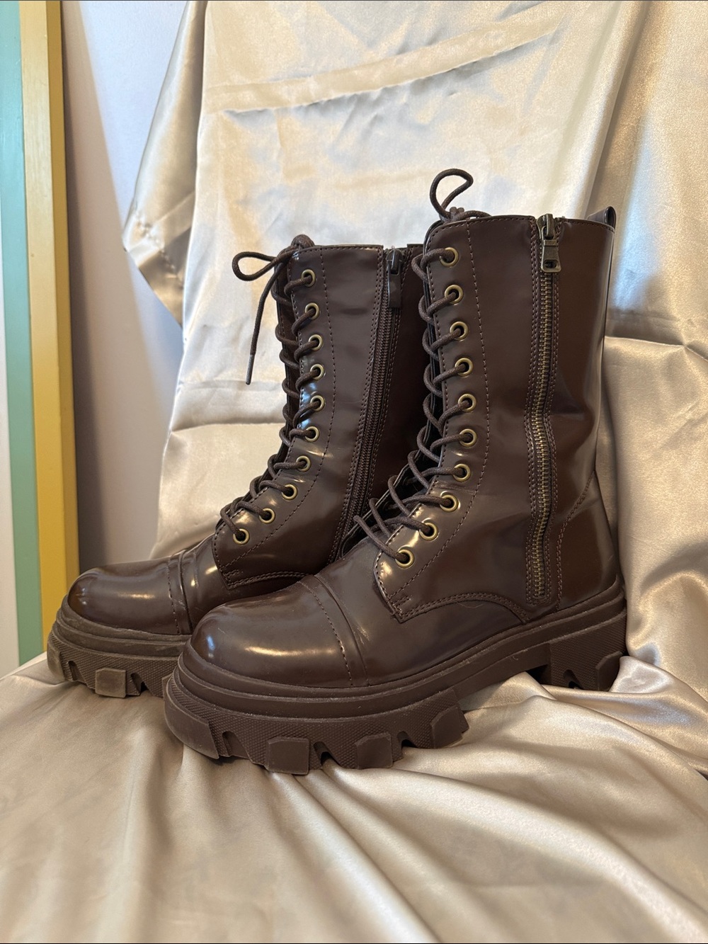 Dream Pairs Brown Combat Moto Boots